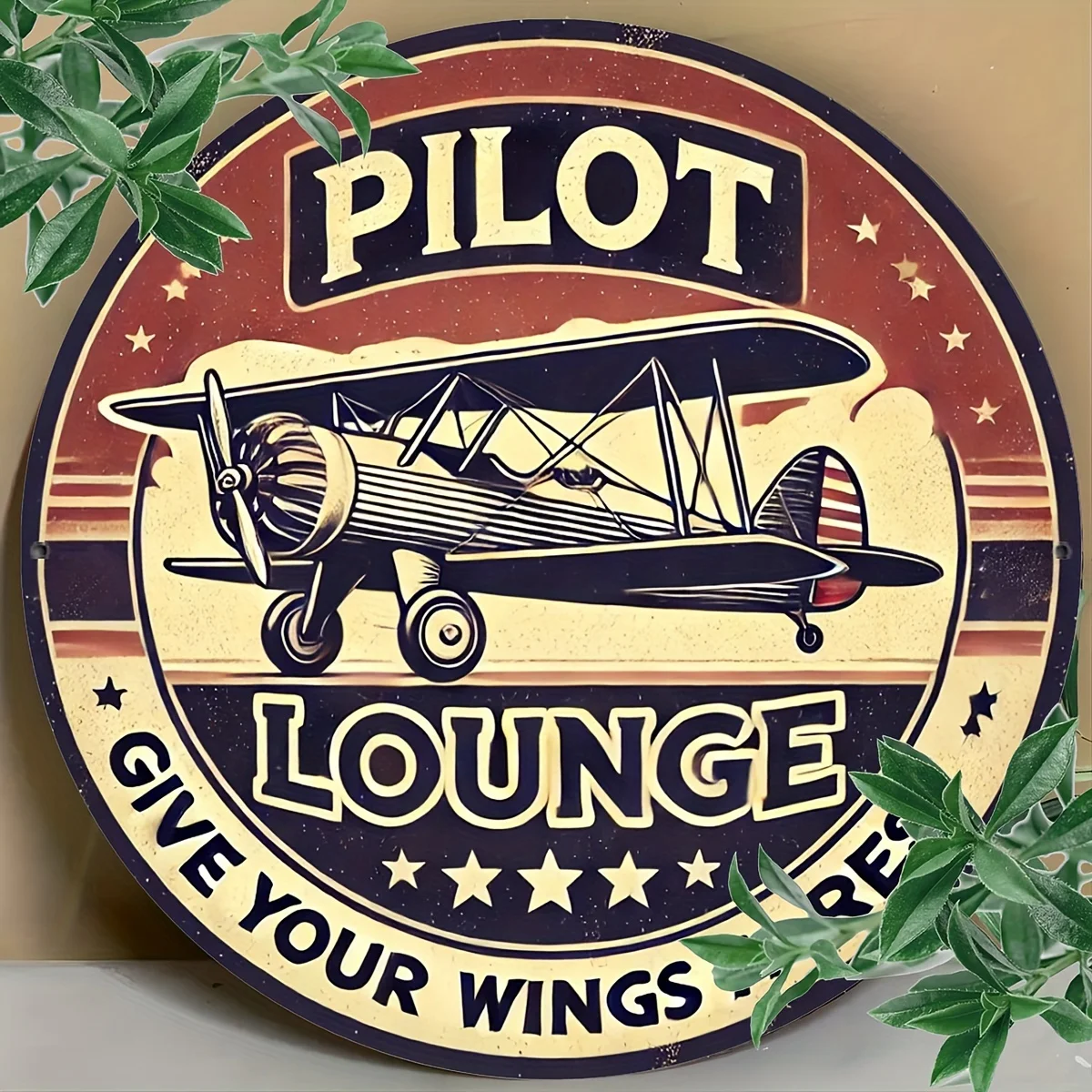 2D Metal Sign Pilot Lounge Vintage Biplane Aviation Tin Wall Art Plaque Give Your Wings A Rest Retro Bar Garage Decor Gift