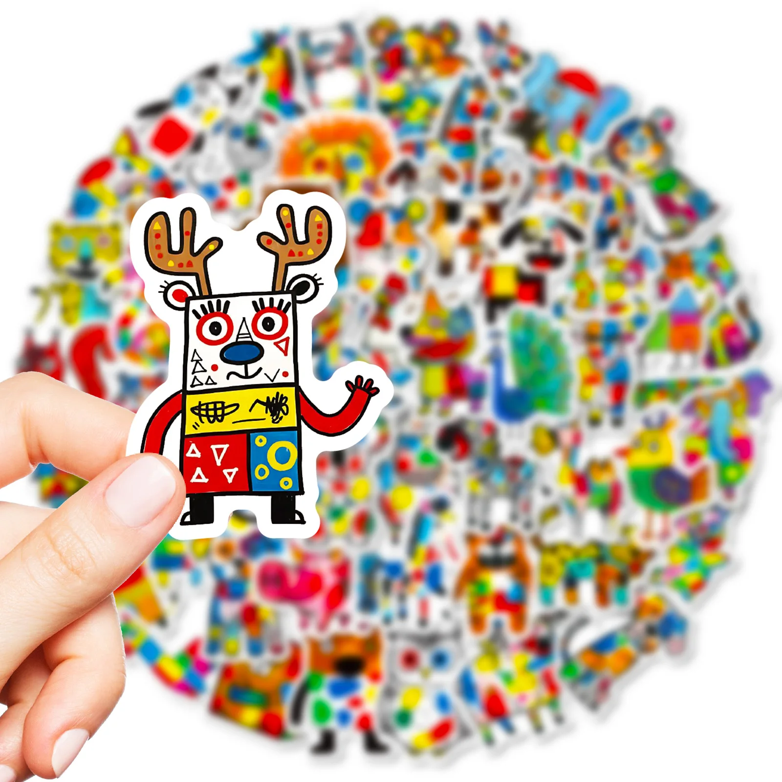 10/56 pièces coloré abstrait dessin animé peintures autocollants Graffiti animaux décalcomanie bricolage bagages téléphone guitare Scrapbook classique enfant jouets