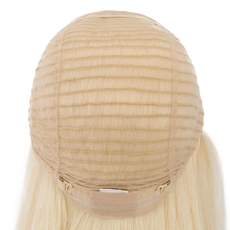 Zijden Basis Joodse Mensenhaar Pruiken Voor Dames Zijden Top Inslag Zijkanten En Achterkant 1/8 "Gevouwen Kant En 1" Poly Coating In Voorkant Blonde Pruik