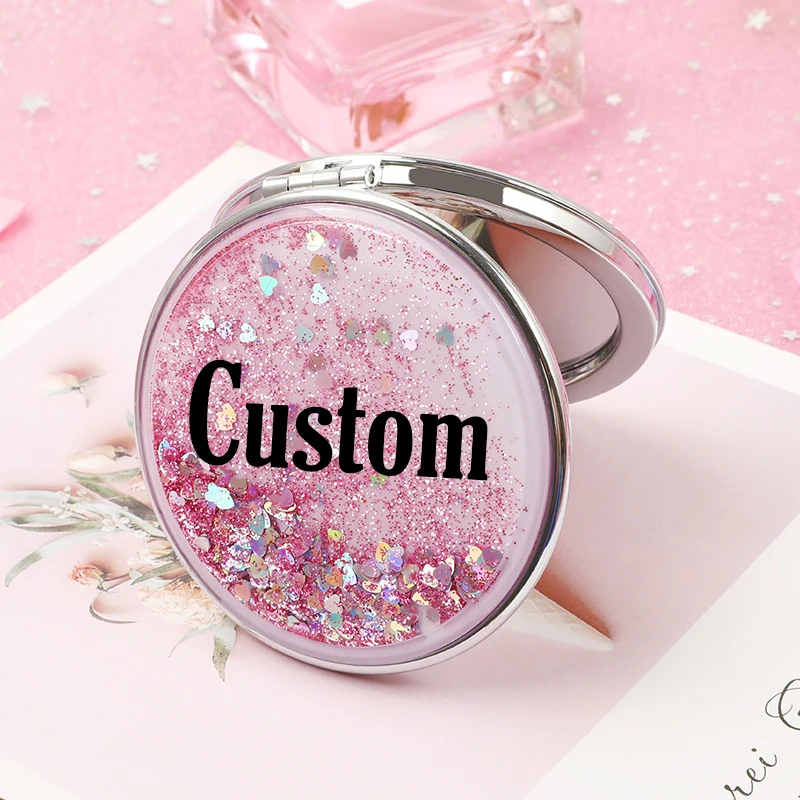 Personalized bride mirrors bridesmaids gifts Wedding gifts for guest Custom women makeup quicksand mirror portable bridal shower