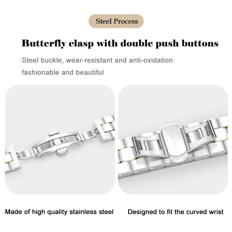 18mm Ceramic Replace Band for Garmin Forerunner 255S 265S/Move 3S/Vivomove 3S Bracelet for Garmin Active S Butterfly Clasp Strap