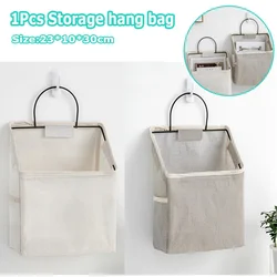 1Pcs Wall Mounted Storage Bag Fabric Hanging Basket Bedroom Organizer Bag Book Magazines Phone Holder Hook