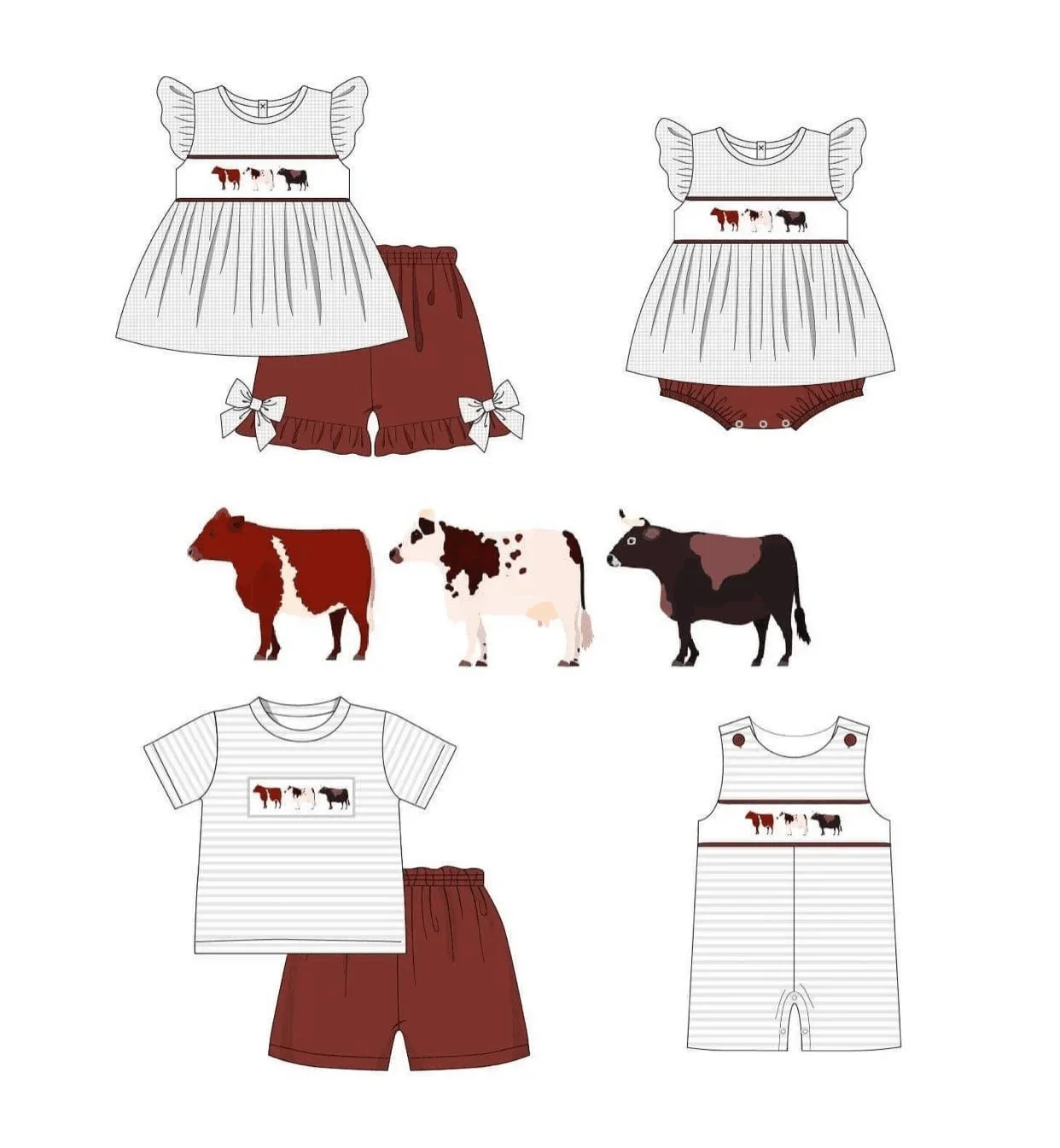 

New boutique children's set pearl cow print striped print shorts lace girls boy shorts set baby romper milk silk