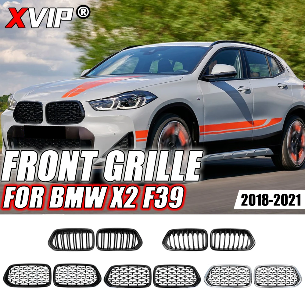 XVIP Chrome Diamonds Style Front Bumper Grilles For BMW X2 F39 2018-2021 Shiny Black Single And Double Line Style Racing Grills