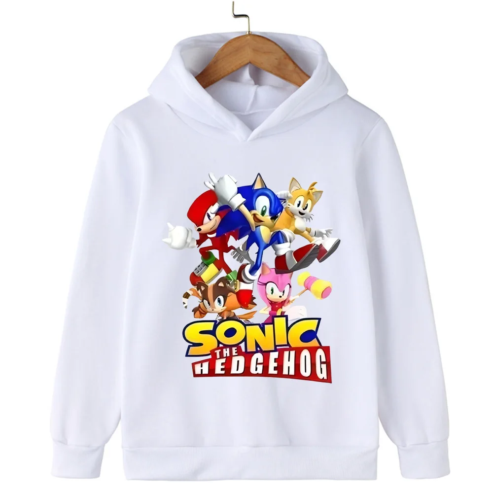 Style tendance ludique! Sweat à capuche imprimé Sonic Full Character Collection pour enfants