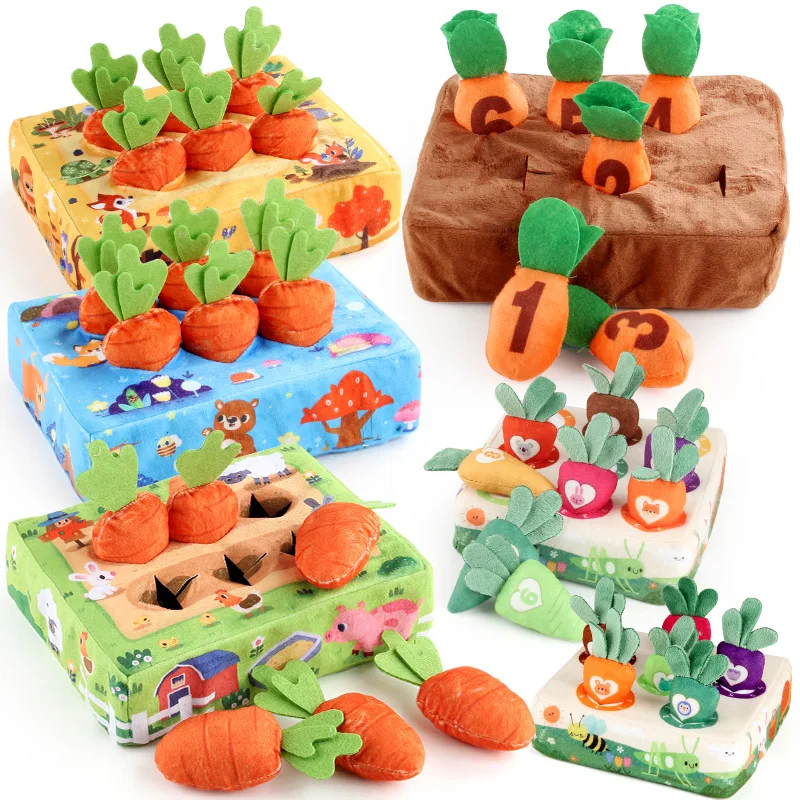 

Baby Pull-Up Carrot Montessori Toy Farm Jungle Forest Plush Carrot Early Learning Toy Preschool Sensory Activity for Toddlers