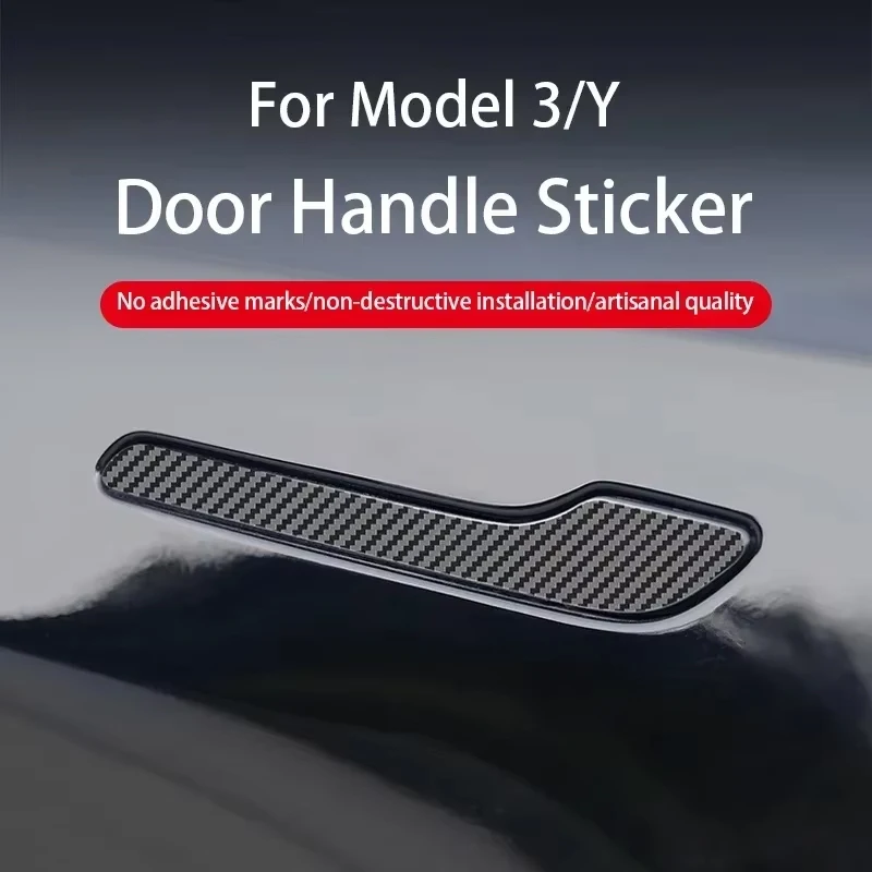 For Tesla Model 3 Y Carbon Fiber ABS Styling Premium Durable Accessories model3 2024 Car Door Handle Cover Protector Sticker image 2