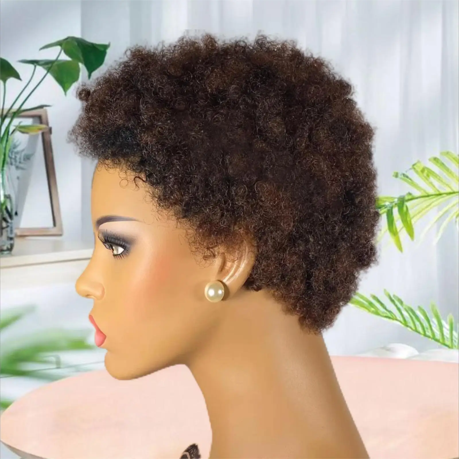 Ombre highlight honey brown Low cut afro wig/Afro pixie wig/short wig 200% density 100% remy human hair