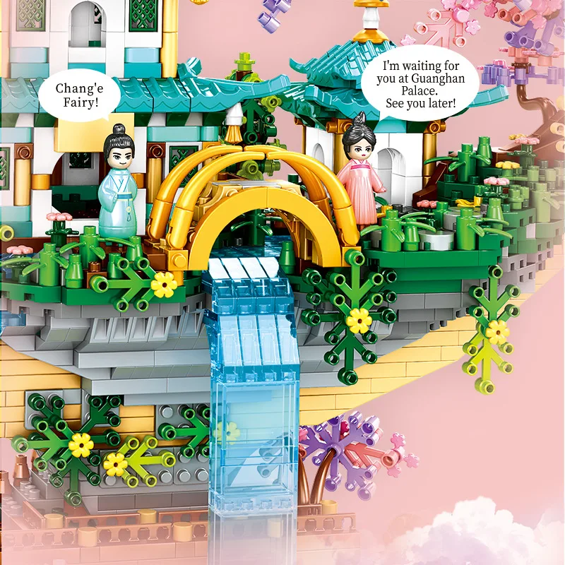 創造的な建築物 神話的なシーン 月宮 マイクロダイヤモンドブロック フィギュア 組み立てブロックおもちゃ ライト付き ナノブリックコレクション