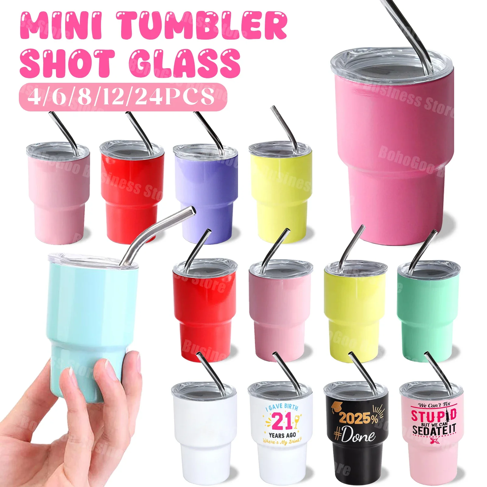 4-24PCS Mini Tumbler with Straw 3oz Wedding Favors Graduation Gifts Double Wall Stainless Steel Cup Sublimation Tumbler for DIY