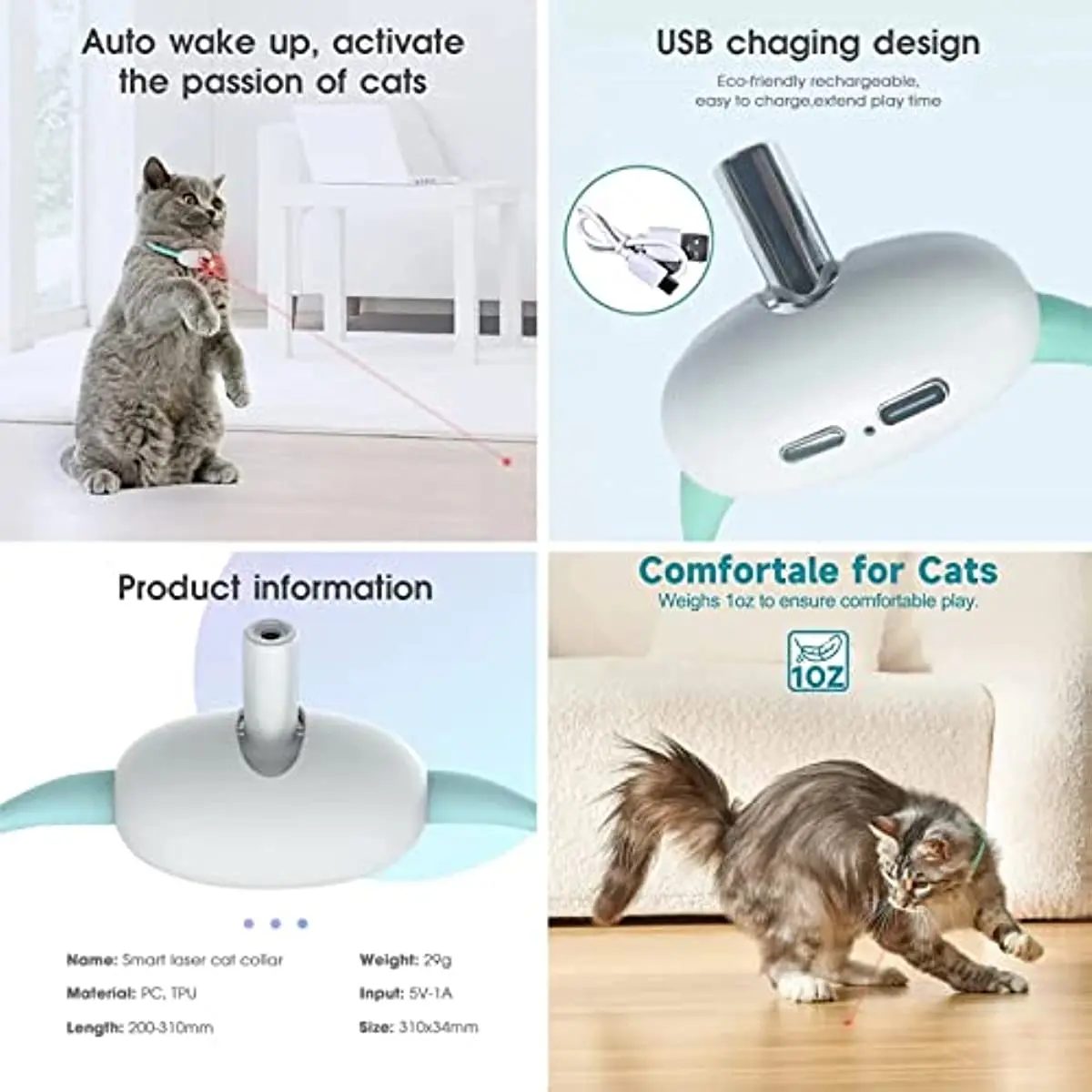 ATUBAN Electric Smart Amusing Collar for Kitten, Amusing Cat Collar Wearable laser cat Toys, Electronic Training Toy Collars