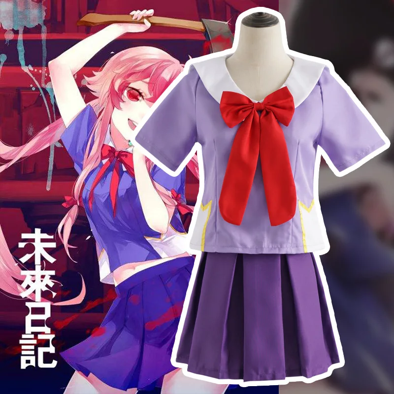 Disfraces de Cosplay del diario futuro, uniforme de Escuela Japonesa de Anime para niñas, conjunto completo de camisa + falda + corbata Gasai Yuno Mirai Nikki Cos, peluca de traje