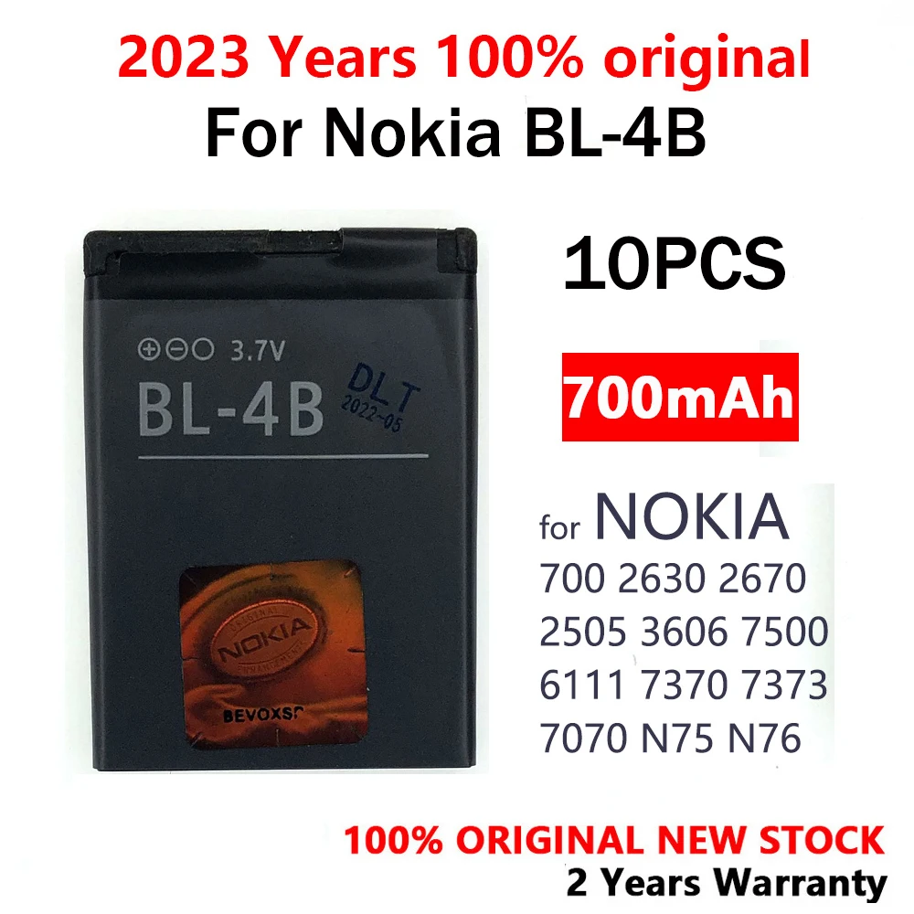 

10PCS New Original 700mAh BL-4B BL 4B Battery For Nokia 2505 3606 3608 2670 2660 2630 6111 7070 Phone Batteries