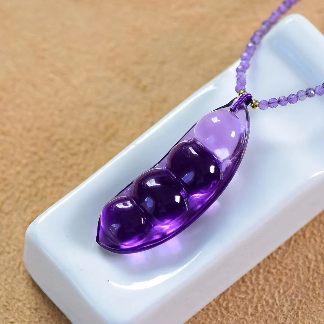 Natural Purple Amethyst Quartz Bean Pendant 40*15.3*10mm Amethyst Jewelry Beads Women Men Necklace Brazil AAAAAA