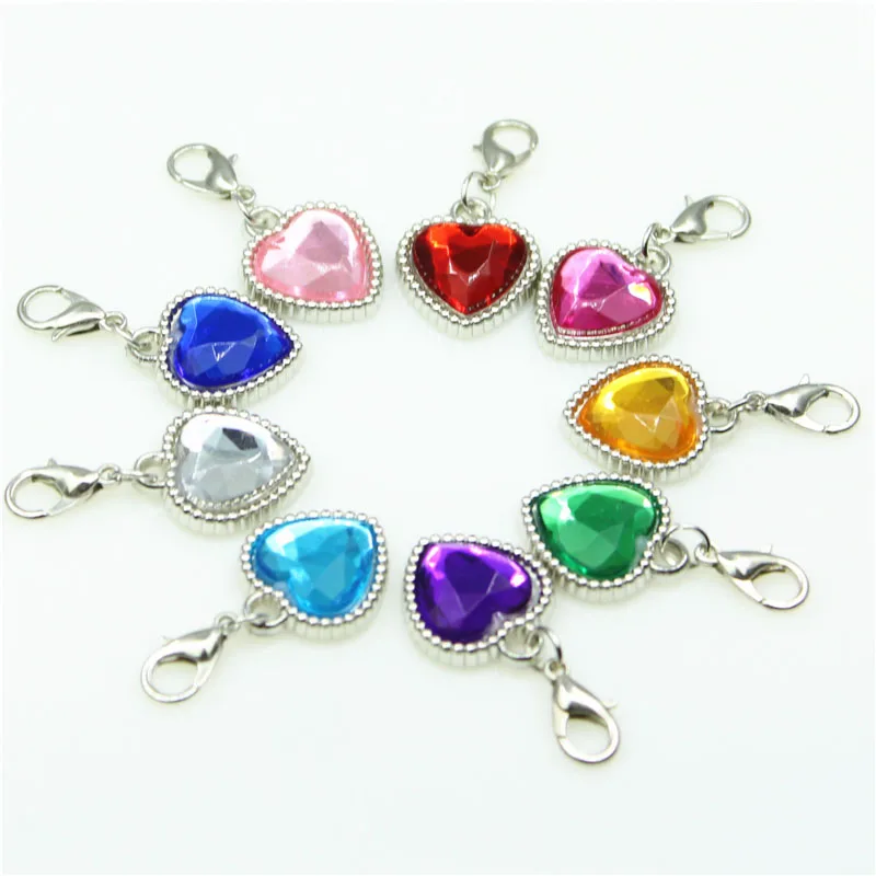 

Mix Heart Acrylic Crystal 20pcs/Lot Round Water Drop Flowers Lobster Clasp Dangle Hanging Charms DIY Bracelet Jewelry Accessory