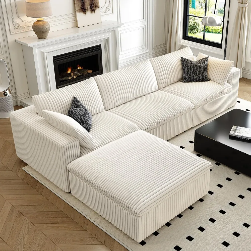 

118-inch Cloud Sofa Modular Combination Sofa, Modern Style, L-Shaped Frameless Sofa with Footstool