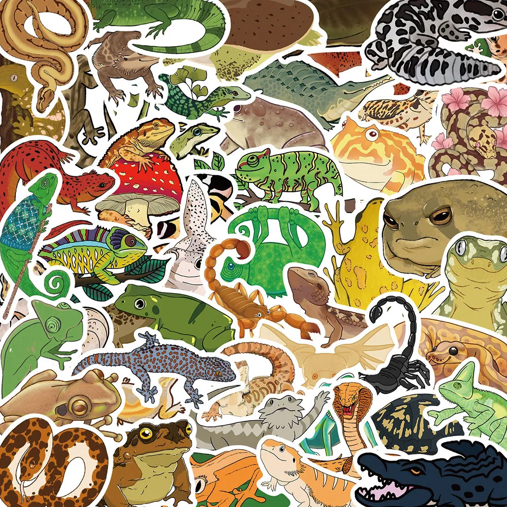 10/30/50pcs Reptile Funny Lizard Snake Frog Stickers Cartoon Decals Toys Graffiti DIY Scrapbook Phone Skateboard Bike Decoration