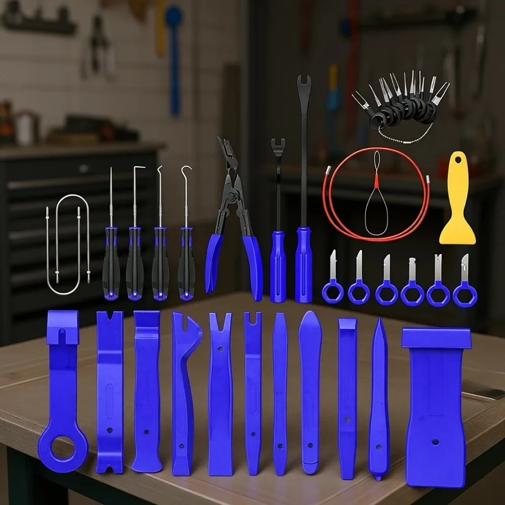 

40 Piece Trim Panel and Terminal Removal Tool Kit with Clip Pliers Hook Pick Set Wiring Threader Film Scraper