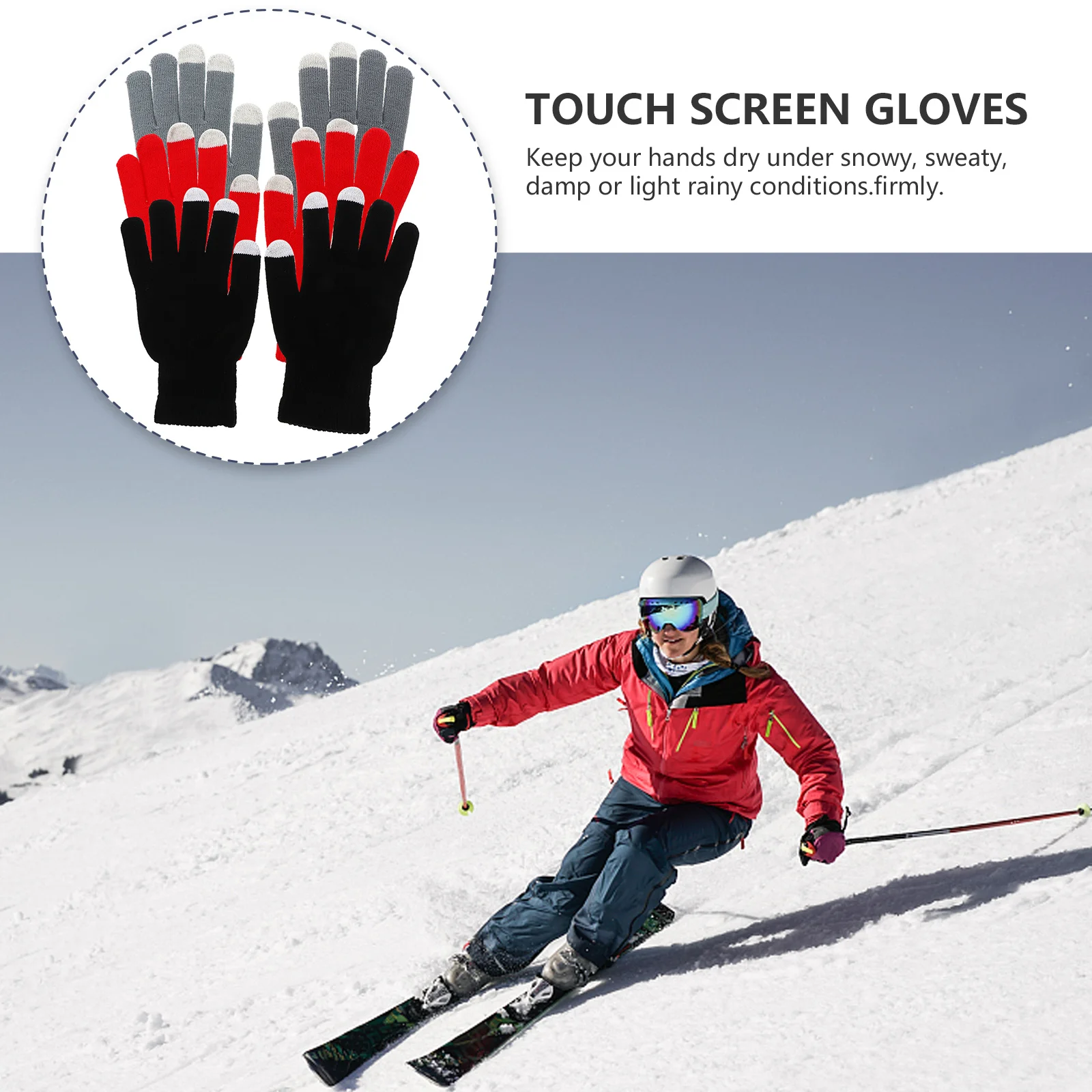 

3-парные перчатки для катания на лыжах, пеших прогулок, верховой езды, ветрозащитные вязаные перчатки, совместимые с текстовыми сообщениями, для путешествий на открытом воздухе