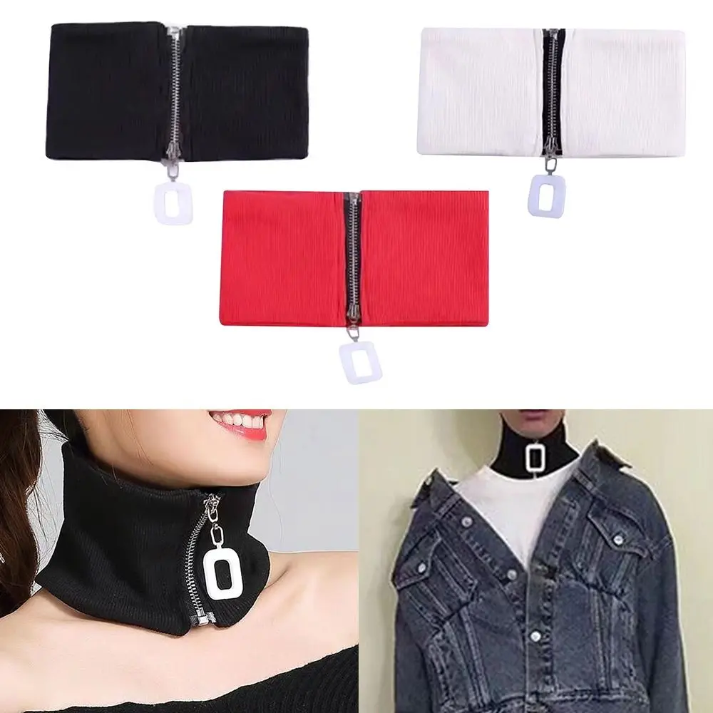 Fashion Y2K knitting Fake Collar Elastic Detachable Choker Necklace Keep Warm Zipper Neck Sleeves Winter