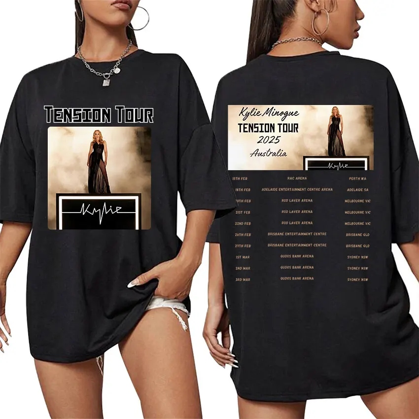 

Singer Kylie Minogue Tension World Tour 2025 Новая футболка для мужчин и женщин в стиле ретро Harajuku модная хлопковая футболка с коротким рукавом уличная одежда