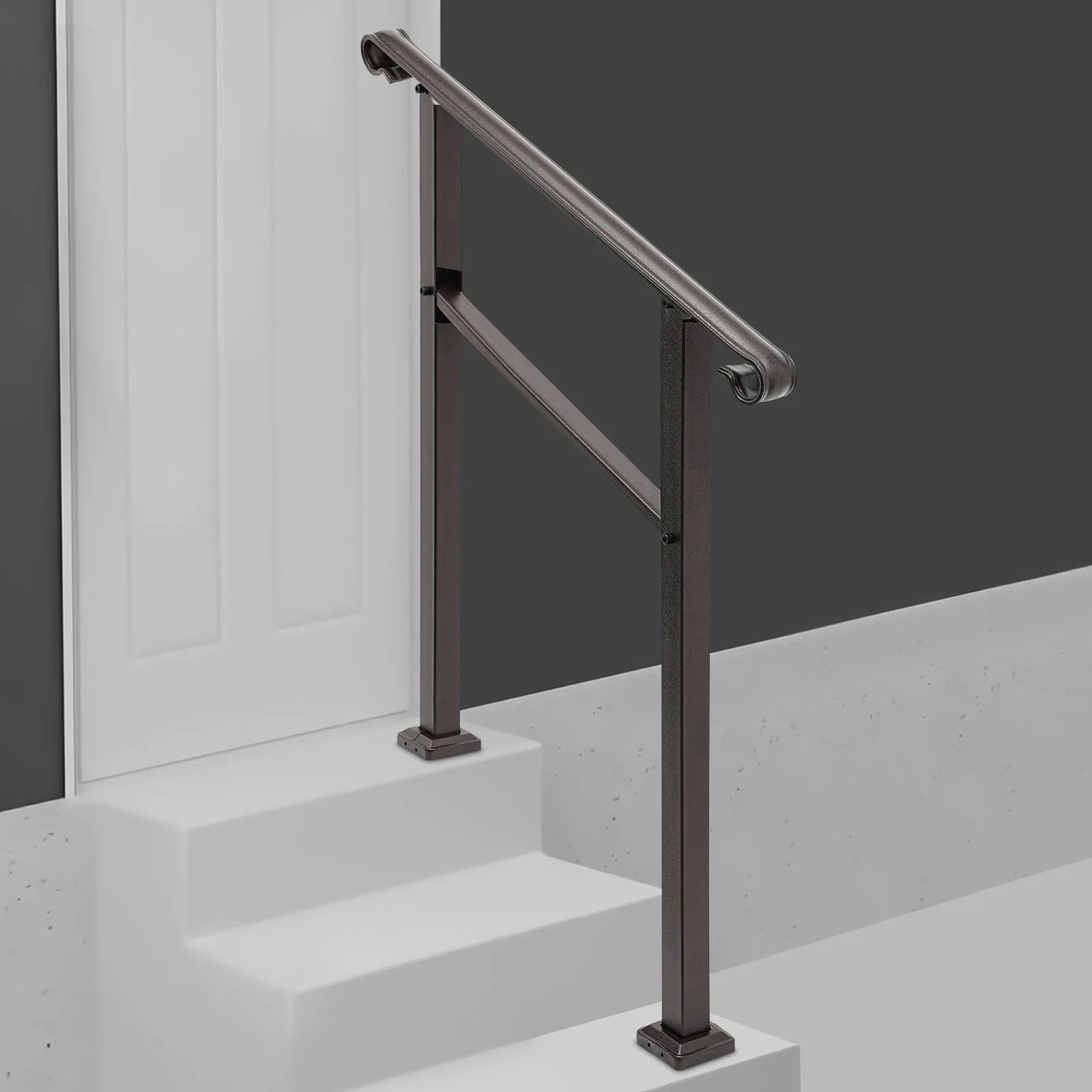 Outdoor staircase handrail 3FT iron brown, Handrails for Outdoor, Staircase Handrail, 3-Step Handrail, Carbon Steel, Dark Brown