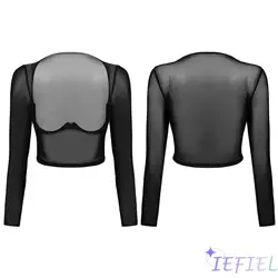 Women Long Sleeve See-through Blouse Top Mesh Underwire Open Front Shawl Wraps T-shirt Tees Tops Nightwear Nightclub Costumes