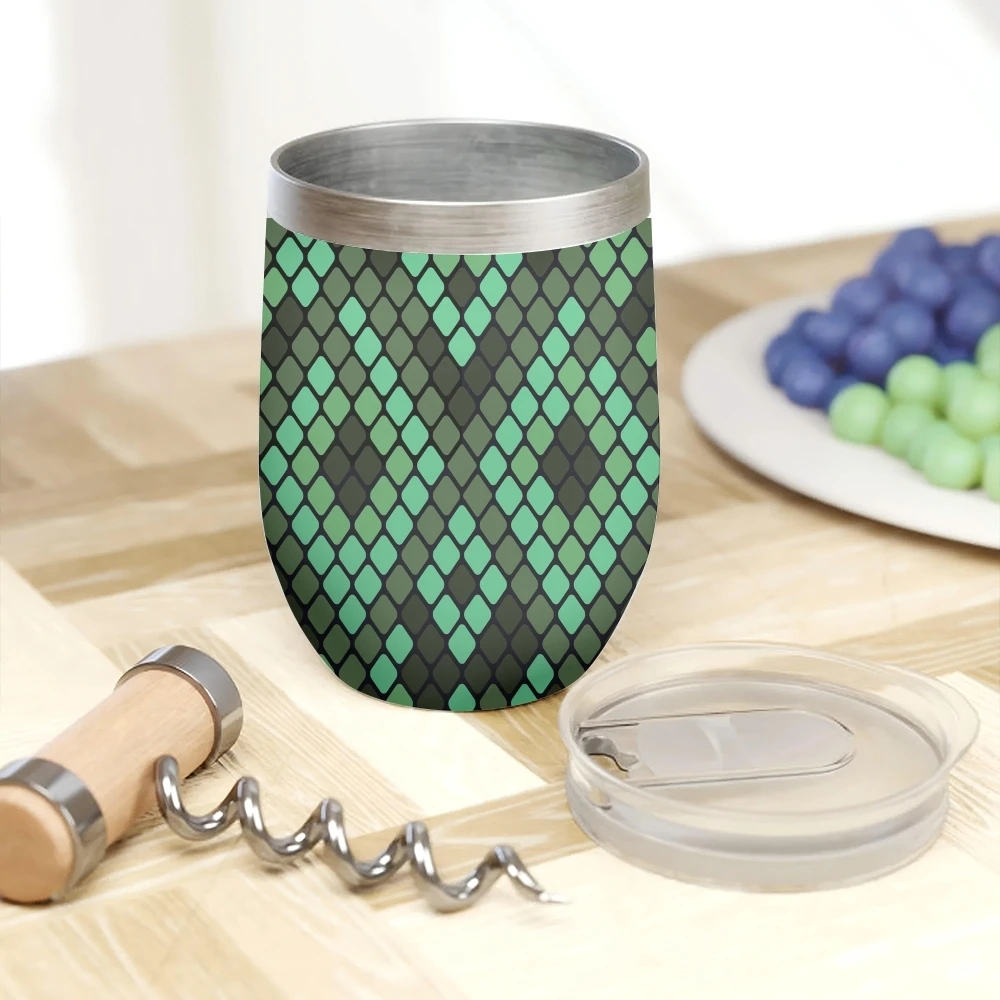 Abstract Snakeskin Design Vacuum Flasks 12oz Insulated Wine Tumbler Vacuum Coffee Mug Egg Shape Thermos Cup