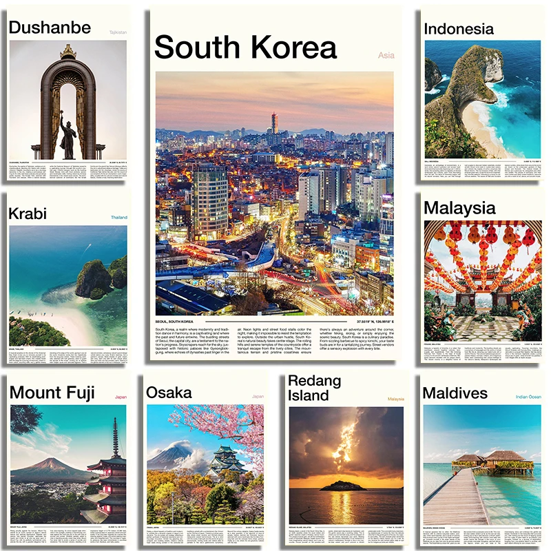 Modern Asian City Landmark Architecture Art Landscape Poster Canvas Printing Hotel Homestay Bedroom Wall Decoration Painting