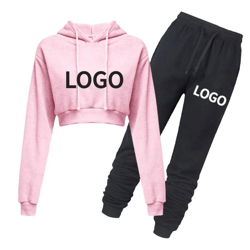 Custom Your Logo Tracksuit Women Autumn Hoodies Pants Two Piece Set Sweatshirt Crop Top and Pants Sport Jogger Female Outfits