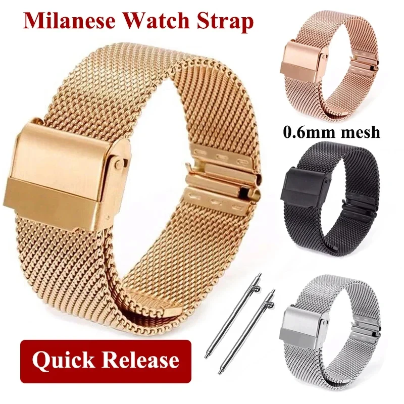 Quick Release Milanese Watch Band Stainless Steel Mesh Bracelet 12 14 16 17 18 19 20 21 22 23 24mm for DW Women Men Loop Strap