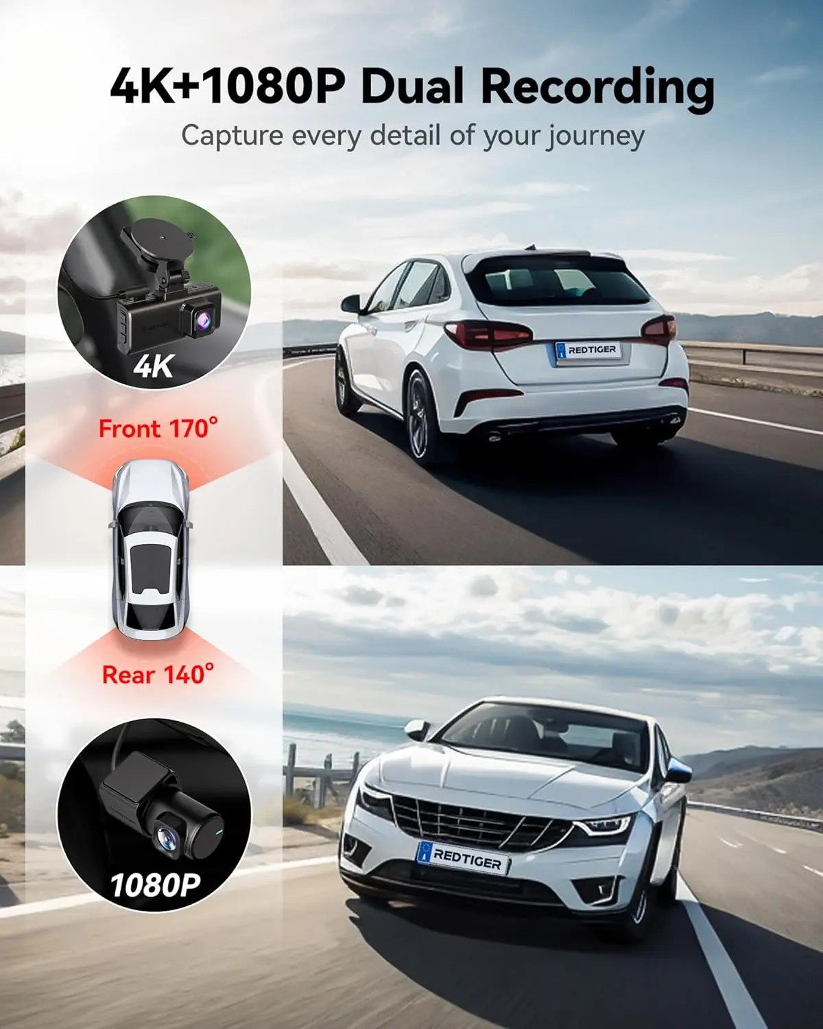 4K Dash Cam Front and Rear, Touch Screen 3.18 Inch, Voice Control, 5.8GHz WiFi Car Dash Camera with 64GB Card, GPS, UHD 2160P Ni