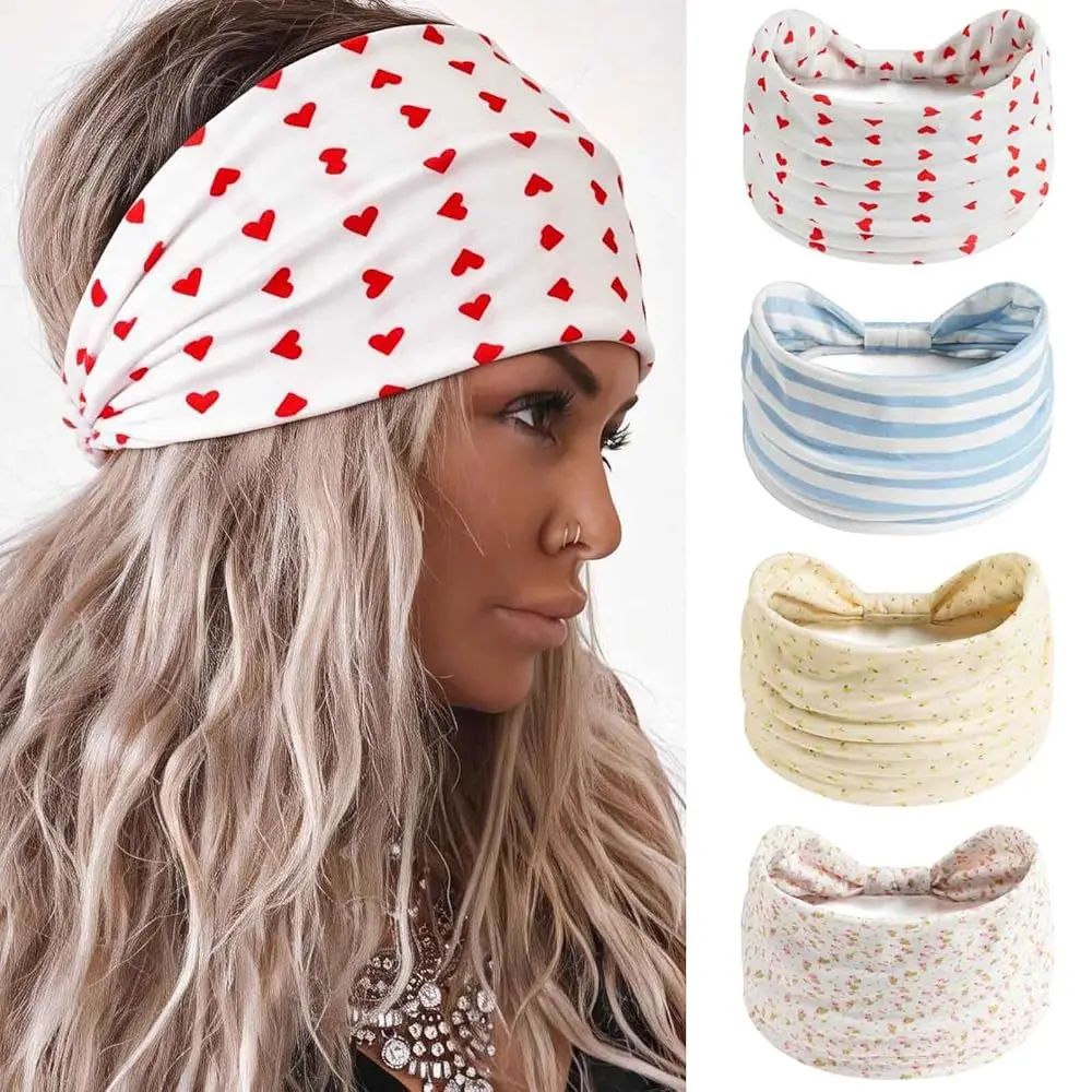 

Free Shipping Wide Boho Headbands Floral Stretch Head Wraps Turban Knotted Yoga Hairbands Workout Hair Accessories for Women 4Pc