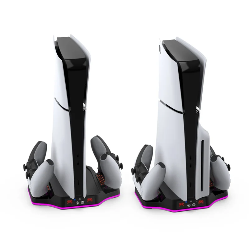 N75R-ゲームコンソール冷却ドック PS5 スリム用 RGB カラフルな周囲光ポータブルゲームパッド充電器