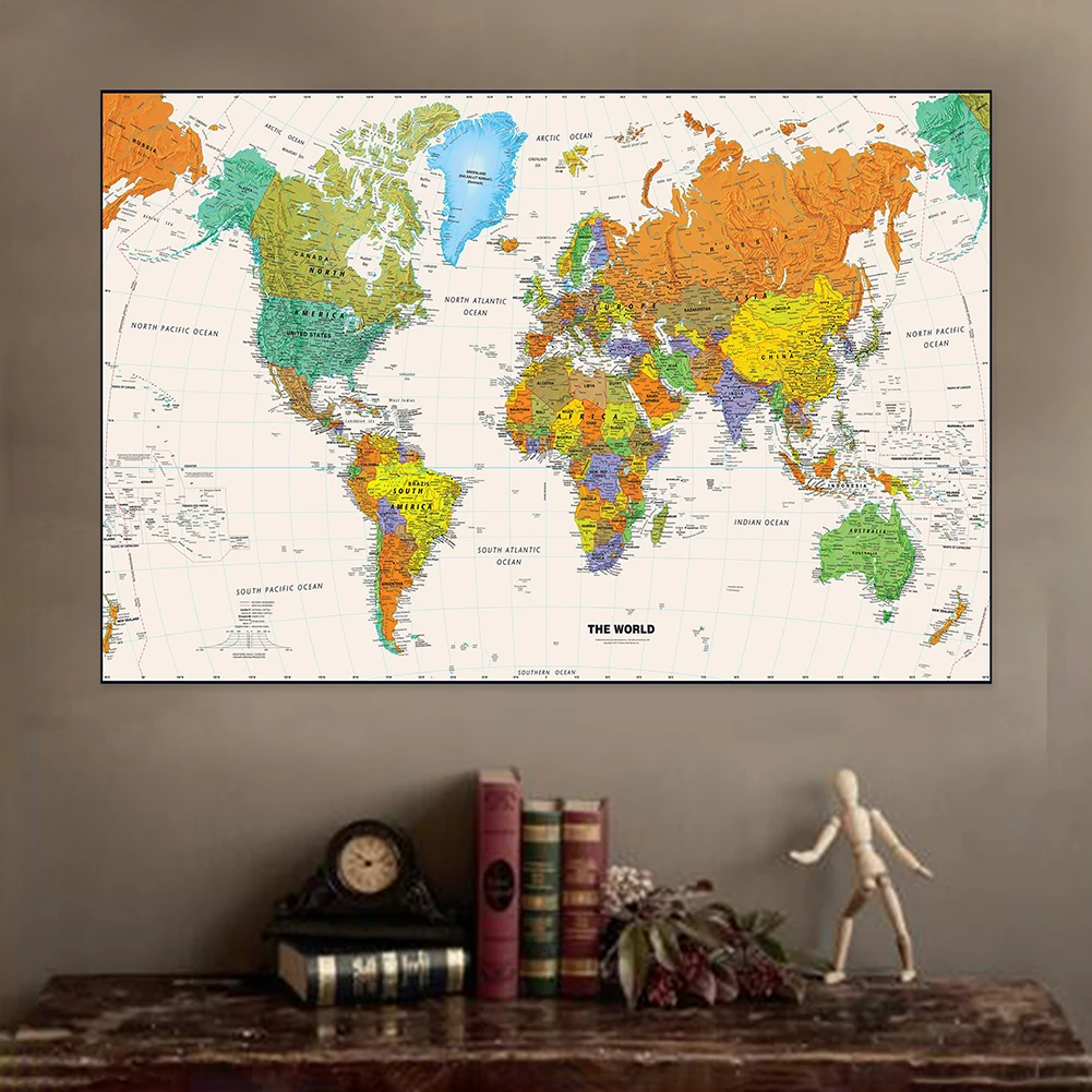 100*70cm The World Map Retro Poster Non-woven Canvas Painting Wall Decorative Print Living Room Home Decor School Supplies