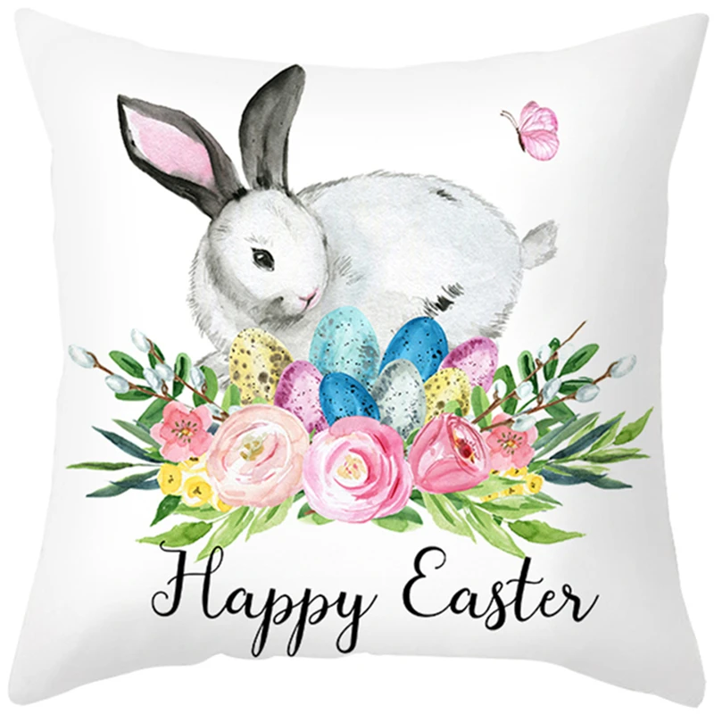 45x45cm Easter Party Decoration Pillowcase  Egg Bunny Print Cushion Cover