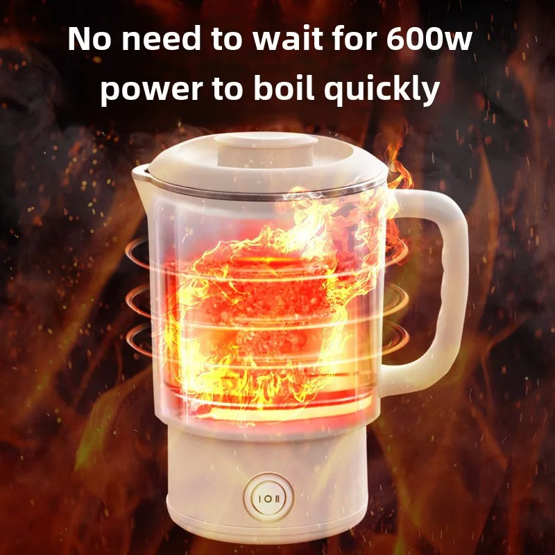 غلاية سفر قابلة للطي في الهواء الطلق، غلاية صغيرة قابلة للطي، غلاية كهربائية من الفولاذ المقاوم للصدأ 304