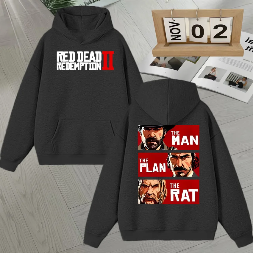 New In Red Dead Redemption Graphic Double Sided Print Sweatshirt Men Women Long sleeve vintage Style Fleece Autumn Hoodie Unisex