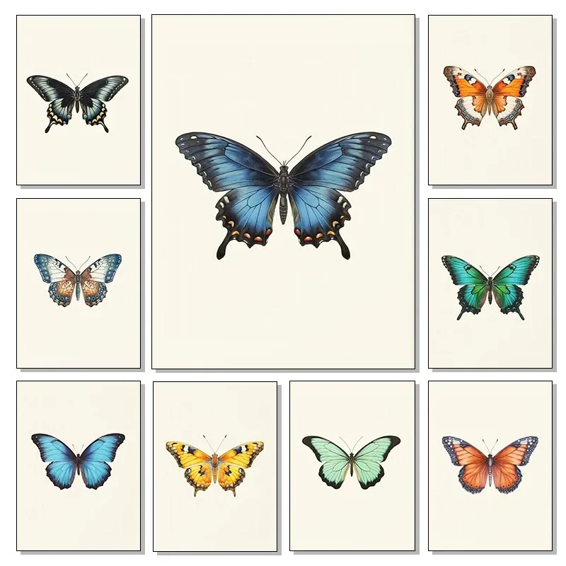 Vintage Butterfly Colorful Minimalist Art Posters and Prints Canvas Printing Wall Picture for Living Room Home Decoration Gif