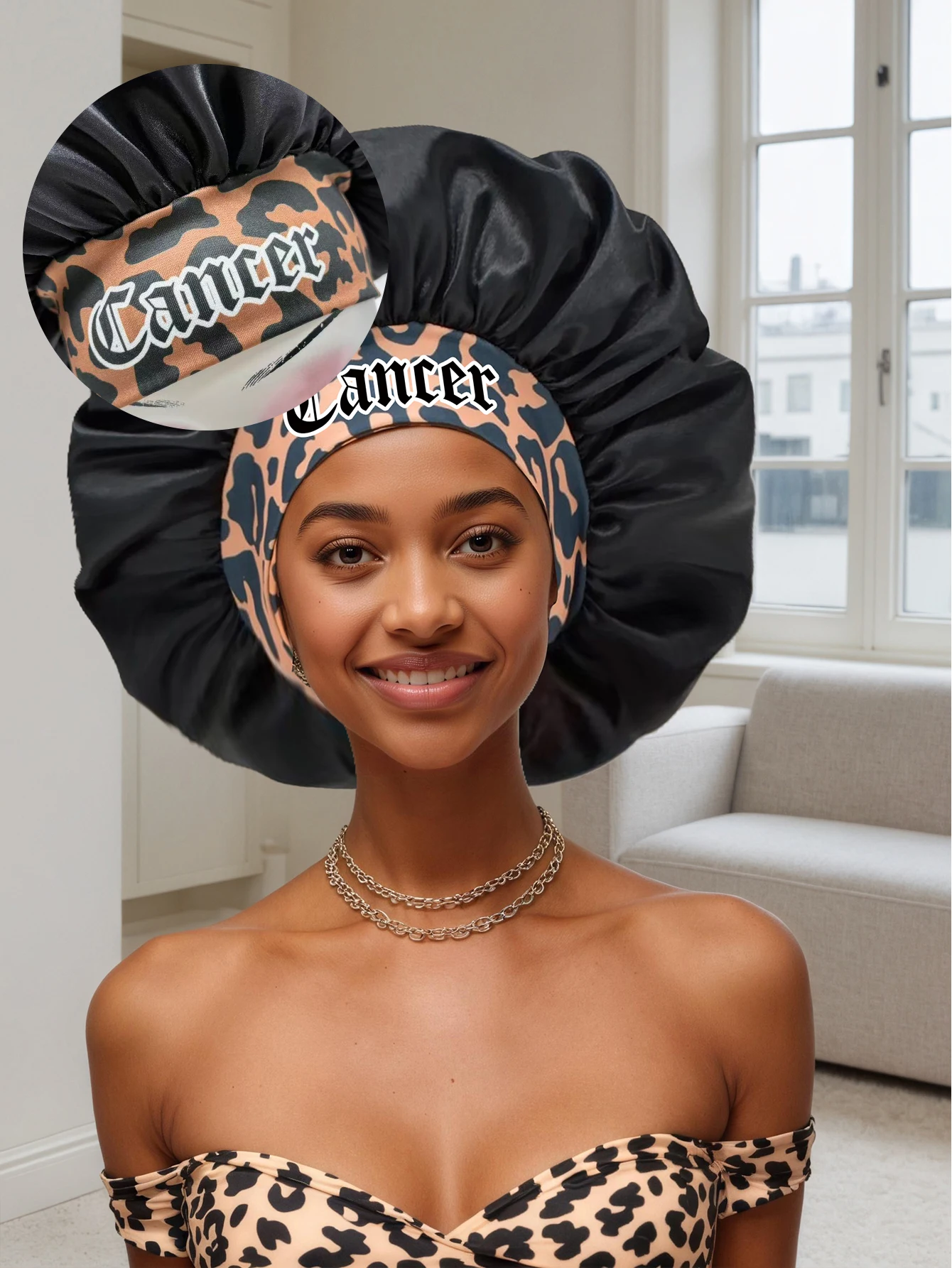 1pc Satin Sleep Cap, Printed With 12 Zodiac Patterns, Customizable. Wide Elastic Satin Sleep Cap, Suitable For Hair Care, Travel