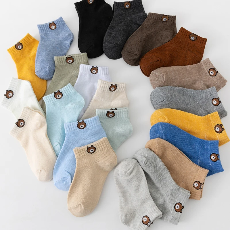 10 Pairs Cute Bear-Patterned Children's Socks in Random Colors, Children's Colorful Ankle Socks, Boys' Socks, Girls' Socks