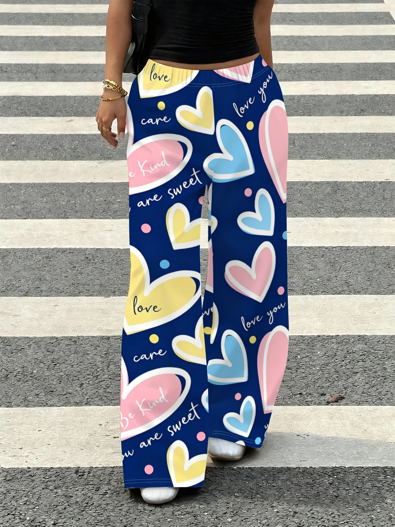 American Graffiti 3D-Druck Weite Hosen für Damen, Kordelzug, hohe Taille, modischer Trend, große, lockere Hosen – Detail 7