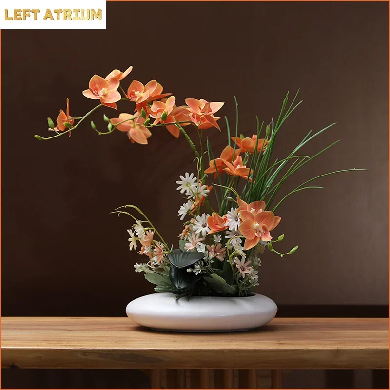 Modern Ceramic Vase Dove Orchid Simulation Flower Figurines Home Livingroom Furnishing Crafts Cafe Table Fake Flower Decoration