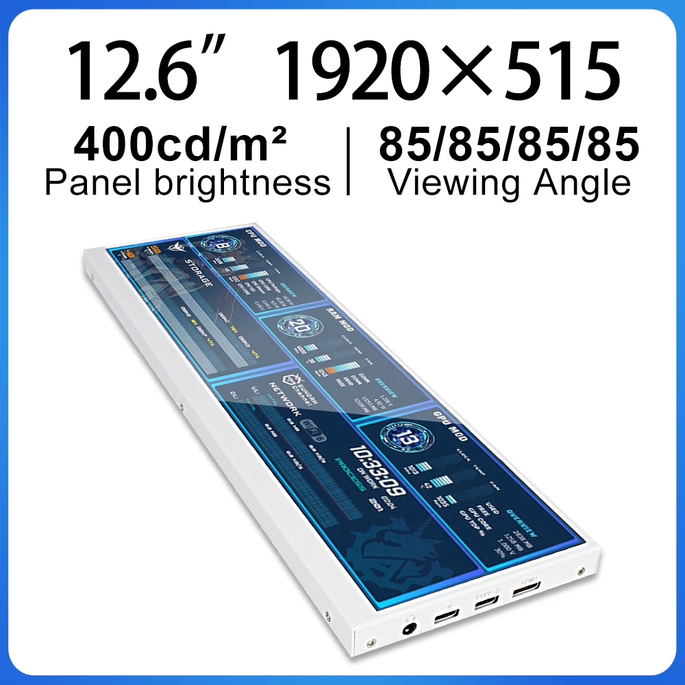 12.6inch 1920*515 Long Bar Screen Display NV126B5M , pour châssis PC, Hyte Y60 Aida64 GPU CPU monitor, DIY, billboard