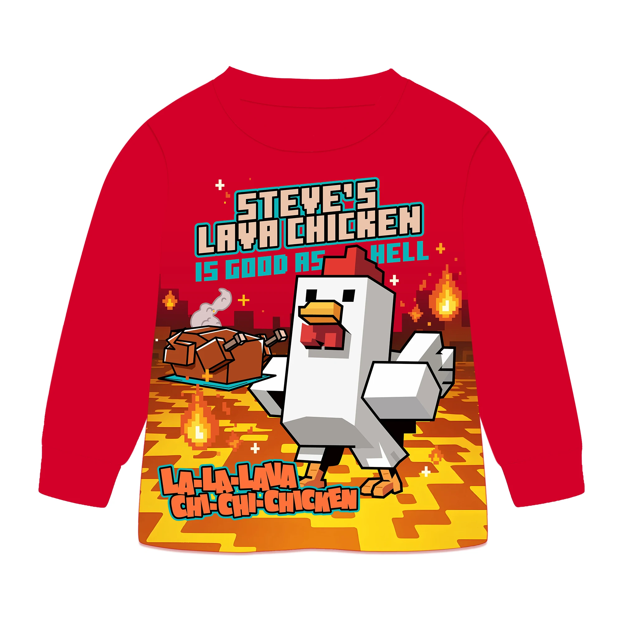 Steve's Lava Chicken Jockey Jungen-Pyjama-Set, Langarm-Schlafanzug, Cartoon-Baumwollkleidung, Nachtwäsche für Kinder im Alter von 6-13 Jahren – Detail 5
