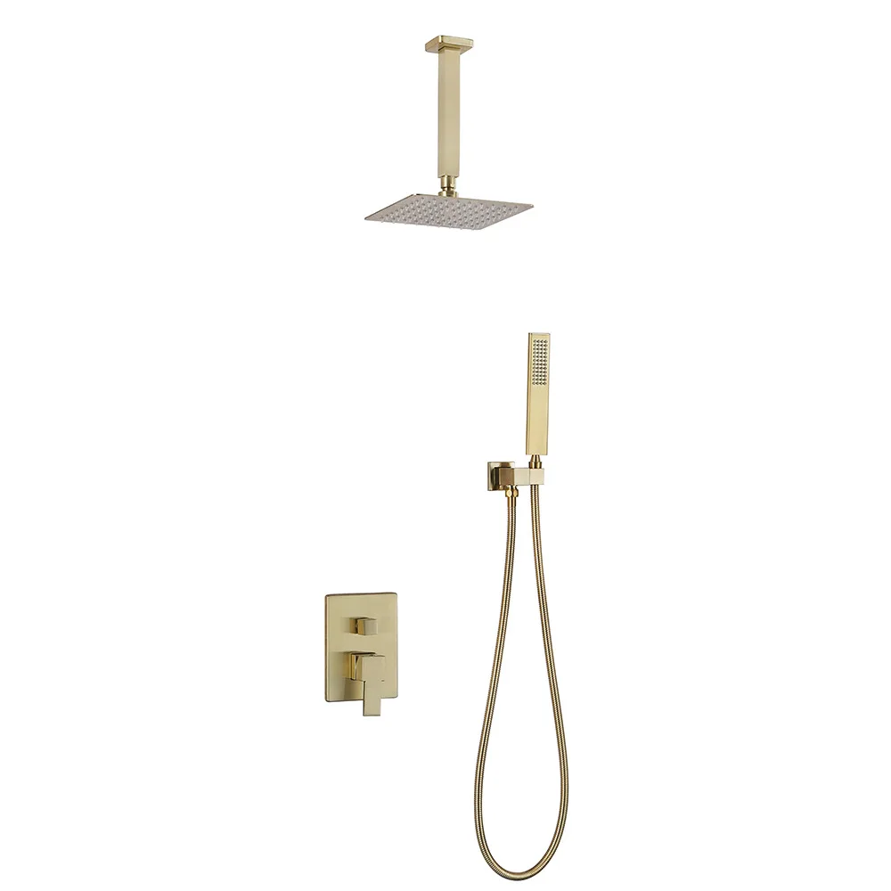 

Brushed Gold Wall Mount Shower Faucet Set 2 Way Rainfall Handheld Hot and Cold Water Mixer Tap Bathroom Kit