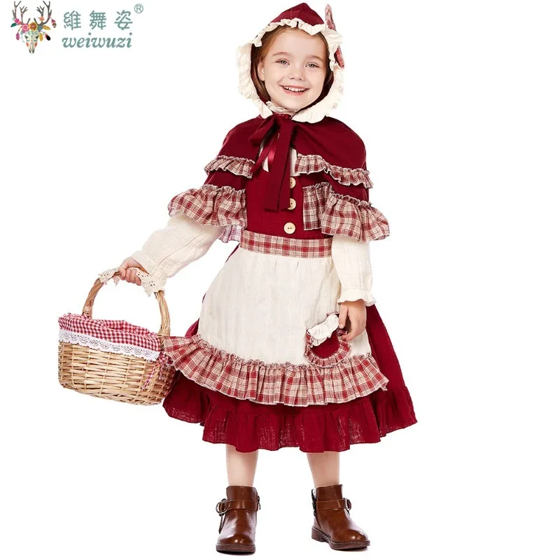 

Children's Day Girls Cosplay Lolita Dress Tops Hooded Apron Headscarf Sets Girl Halloween Stage Performance Costume Kid Outfit