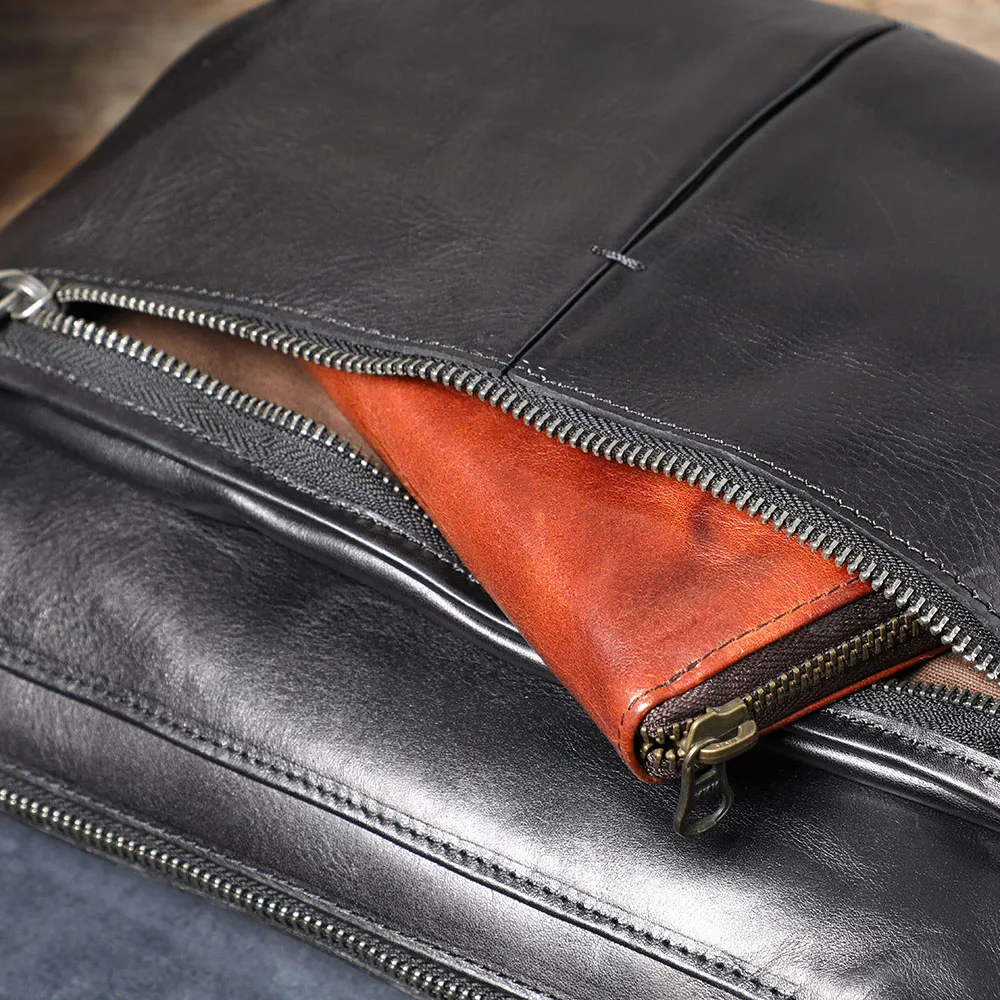 S.WORKER Echtleder Herren-Umhängetasche, Crossbody-Taschen, einfache Messenger-Taschen, Rindsledertasche, pflanzlich gegerbte Mode, lässig. – Detail 20