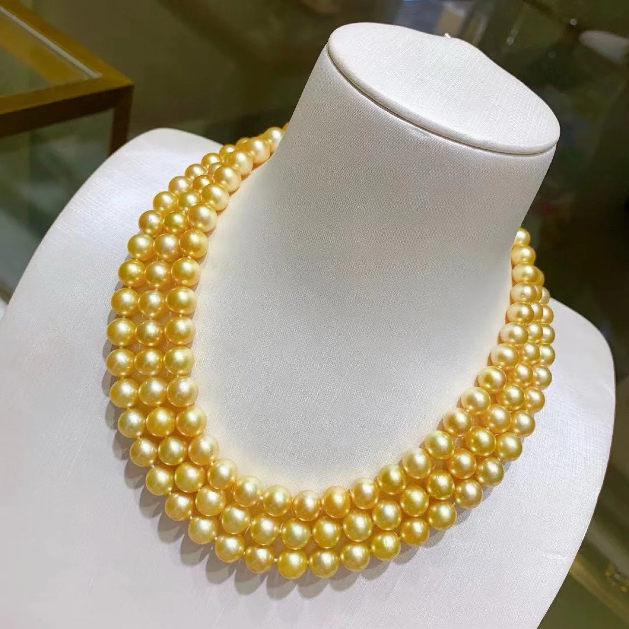 New necklace AAAA 8-9mm 9-10mm natural South  Sea gold pearl necklace 925s18 * 19 * 20 inch