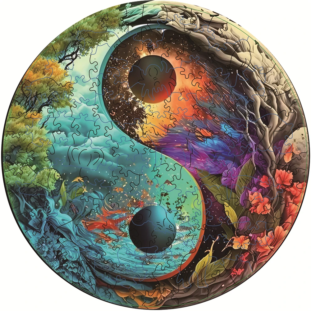 

Yin Yang Tai Chi Wooden Puzzle Ocean And Forest Blazing Sun Flowers And Trees Puzzle Toys Family Interactive Games Jigsaw Puzzle